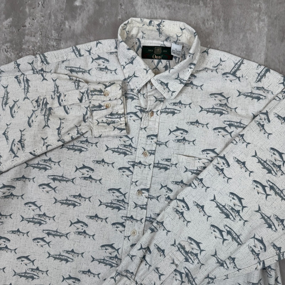 Vintage Orvis Shirt Mens Large Fishing Tarpon Chamois Flannel Long Sleeve Button